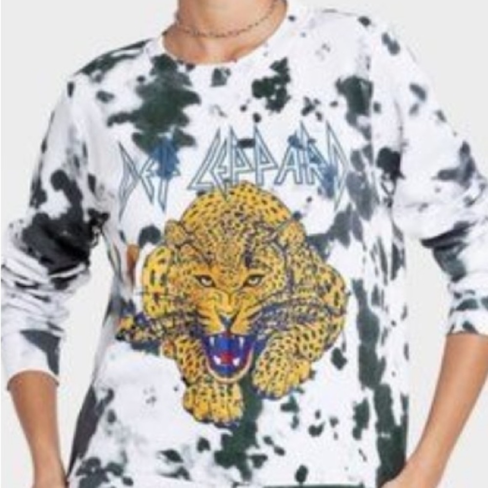 Def Leppard Womens Sz Small Black and Gray Tie Dye Sweatshirt Vintage Look